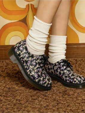 Dr. Martens 1461 Wanderlust Floral Oxford Shoes Black Ditsy Print Lace Up Size 7